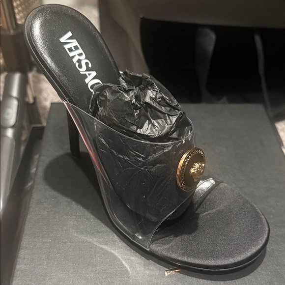 Versace Shoes - Versace Black and Gold Heeled Mules